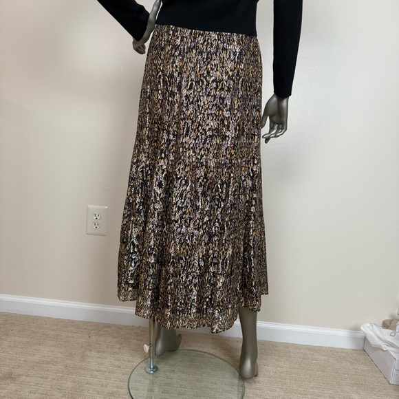 BA&SH Black Gold Silver Metallic Thread Shiny Skirt Midi Holiday Party size S - Picture 2 of 7
